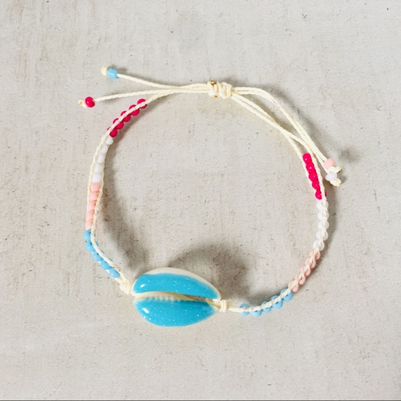 Delicate Beaded Cowrie Shell Bracelet Blue - Picture 2 of 6